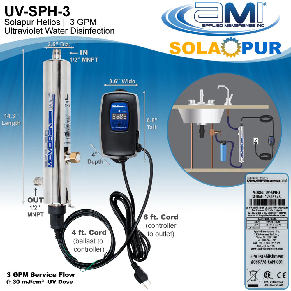 AMI Helios UV Water Purification Systems | Ultraviolet Disinfection 3 GPM | Applied Membranes